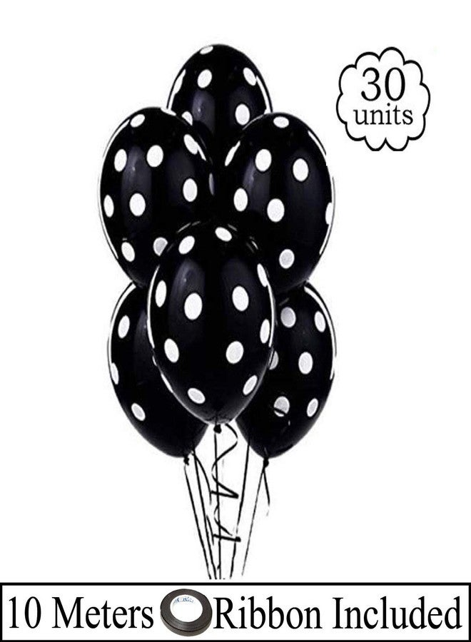 AMFIN® 12 Inch (Pack of 30) Polka Dot Birthday Party Balloons - Black - Image 2